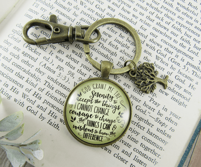 Serenity Prayer Keychain Grant Me Strength Jewelry Tree Of Life Charm Gift - Gutsy Goodness Handmade Jewelry