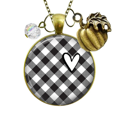 Buffalo Plaid Necklace Black And White Heart Classic Vintage Style Theme Pattern Pendant Boho Theme Fashion Jewelry  Necklace - Gutsy Goodness Handmade Jewelry