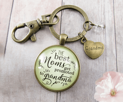New Grandma Keychain Best Moms Get Promoted Grandmother Jewelry Gift Heart Charm - Gutsy Goodness Handmade Jewelry