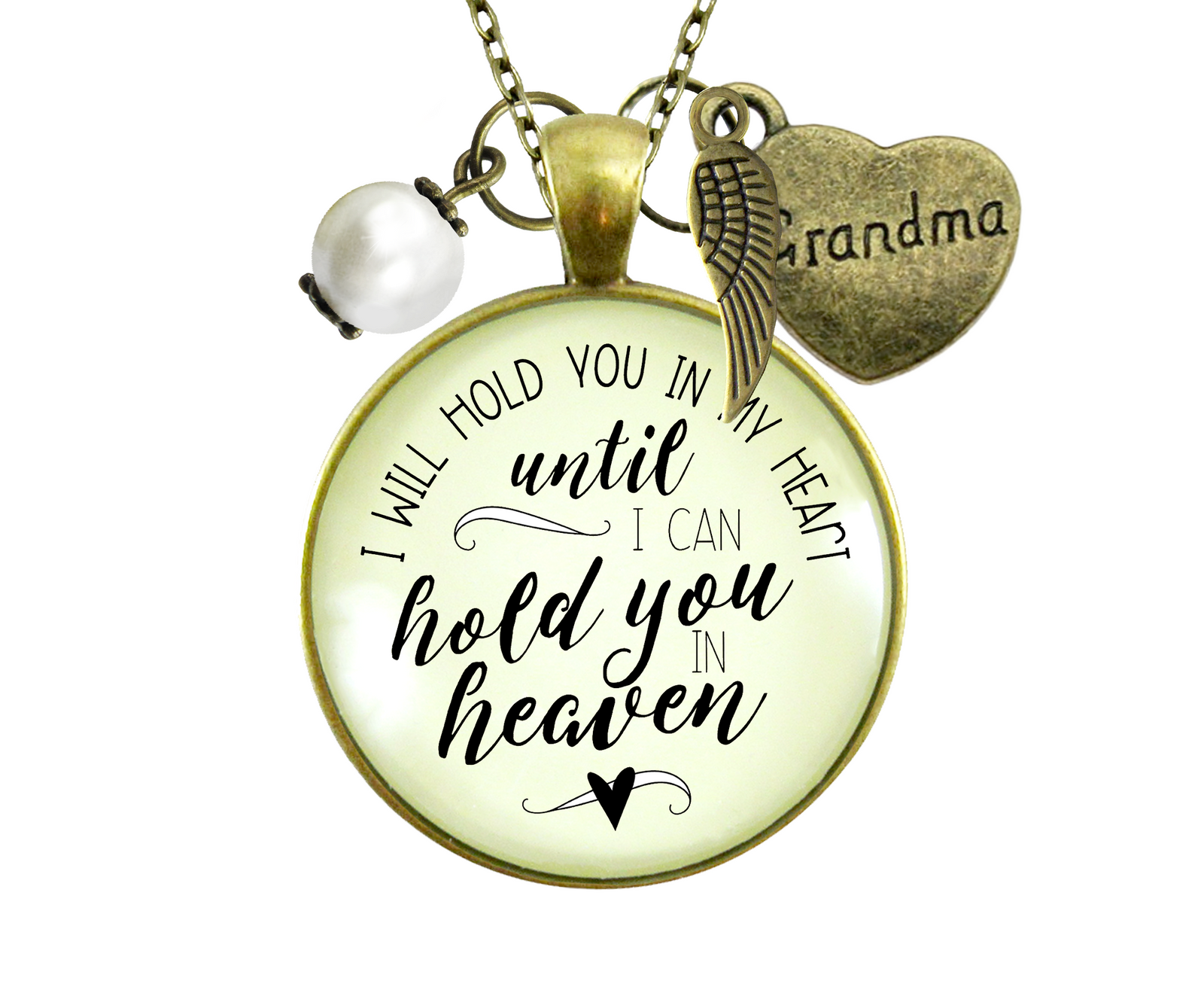 Gutsy Goodness Grandmother Memorial Necklace I Will Hold You In My Heart Grandma Jewelry Gift - Gutsy Goodness Handmade Jewelry