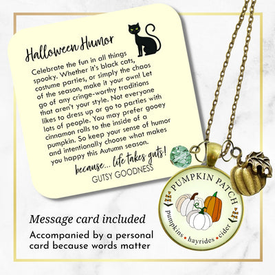 Pumpkin Patch Necklace Hayrides Cider Favorite Fall Season Autumn Theme Jewelry For Women Bronze Charm  Necklace - Gutsy Goodness Handmade Jewelry