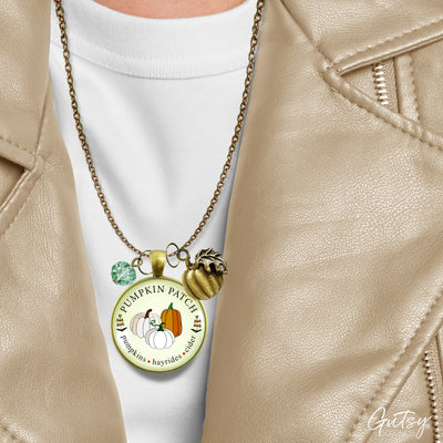 Pumpkin Patch Necklace Hayrides Cider Favorite Fall Season Autumn Theme Jewelry For Women Bronze Charm  Necklace - Gutsy Goodness Handmade Jewelry