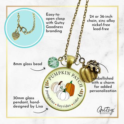Pumpkin Patch Necklace Hayrides Cider Favorite Fall Season Autumn Theme Jewelry For Women Bronze Charm  Necklace - Gutsy Goodness Handmade Jewelry