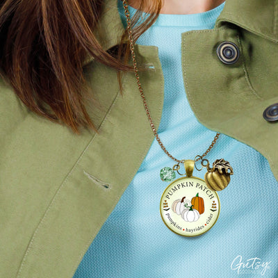 Pumpkin Patch Necklace Hayrides Cider Favorite Fall Season Autumn Theme Jewelry For Women Bronze Charm  Necklace - Gutsy Goodness Handmade Jewelry