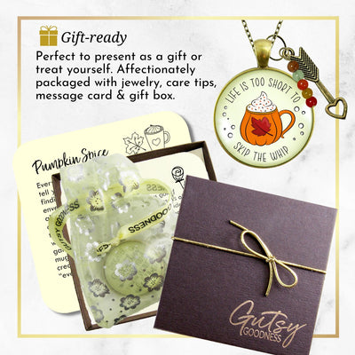 Pumpkin Spice Necklace Life is Too Short to Skip Whip Cream Autumn Quote Dessert Lover Leaf Mug Costume Fashion Jewelry For Women  Necklace - Gutsy Goodness Handmade Jewelry