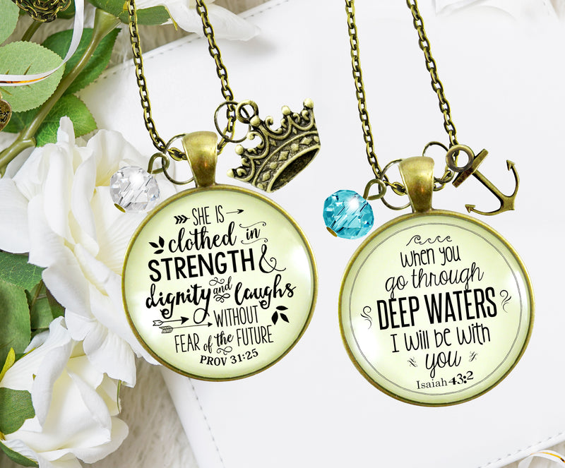 Gutsy Goodness Best Selling Bundle Faith Necklaces | She is Clothed Strength | Deep Waters 24" - Gutsy Goodness Handmade Jewelry