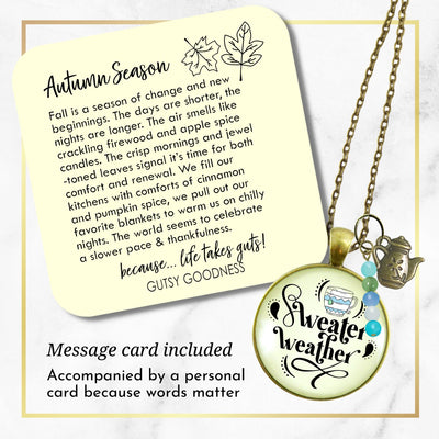 Sweater Weather Fall Fashion Necklace Light Blue Mug Autumn Season Theme Quote Pendant For Women  Necklace - Gutsy Goodness Handmade Jewelry