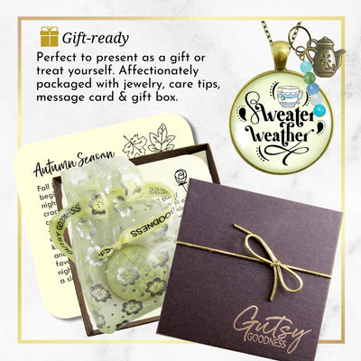 Sweater Weather Fall Fashion Necklace Light Blue Mug Autumn Season Theme Quote Pendant For Women  Necklace - Gutsy Goodness Handmade Jewelry