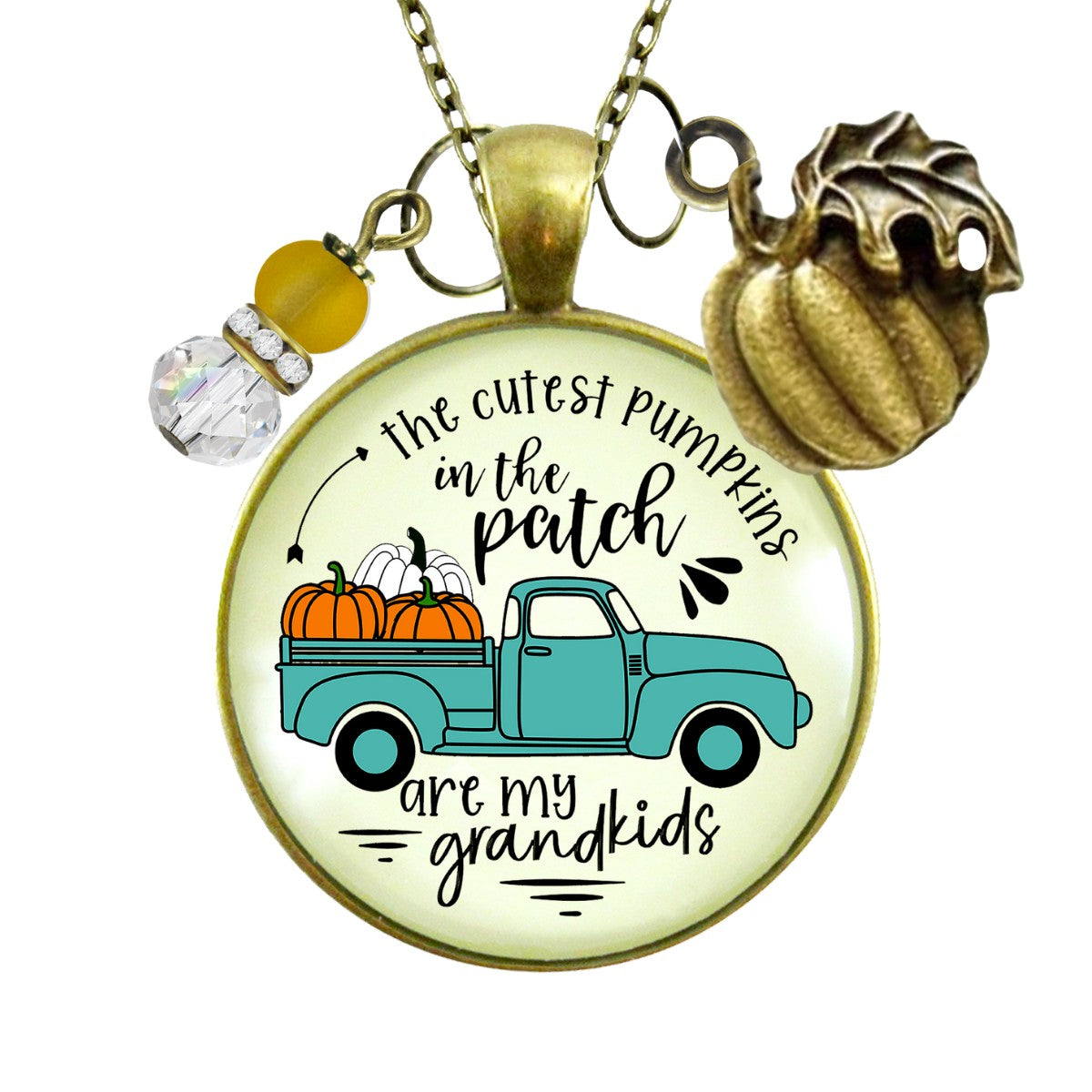 Grandma Pumpkins In The Patch Necklace Cutest Are My Grandkids Autumn Truck Halloween Handmade Jewelry Pendant  Necklace - Gutsy Goodness Handmade Jewelry