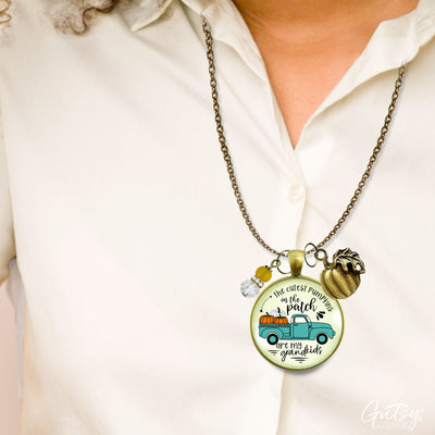 Grandma Pumpkins In The Patch Necklace Cutest Are My Grandkids Autumn Truck Halloween Handmade Jewelry Pendant  Necklace - Gutsy Goodness Handmade Jewelry
