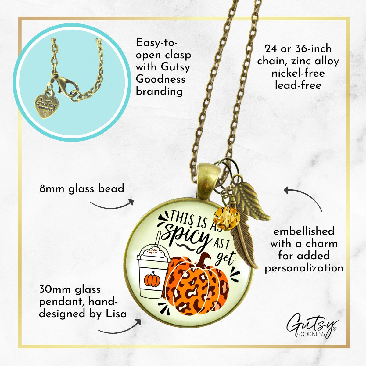 Pumpkin Spice Leopard Print Spicy As I Get Necklace Funny Quote Costume Jewelry Halloween Gifts For Women  Necklace - Gutsy Goodness Handmade Jewelry