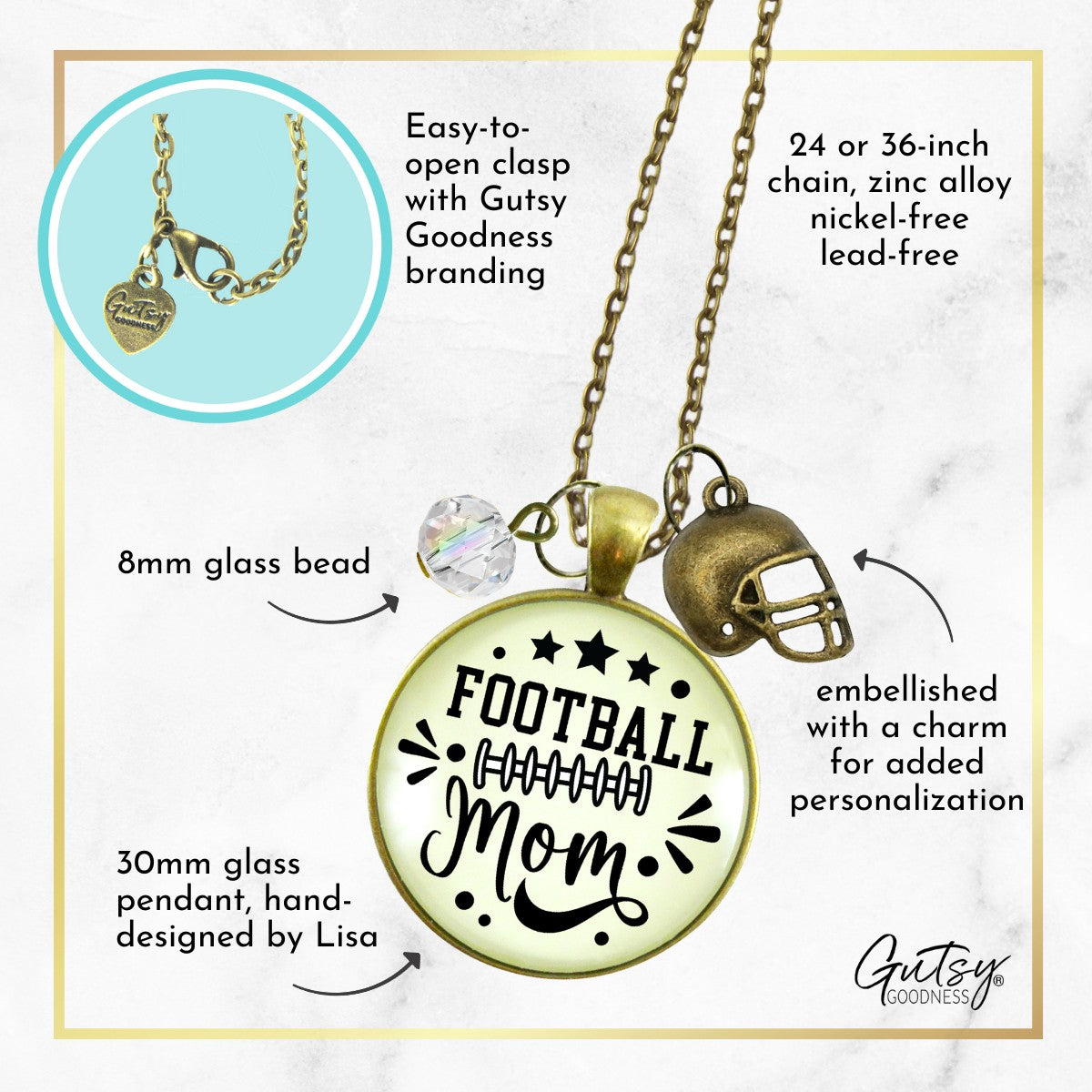 Football charm pendant in silver pewter on an 18