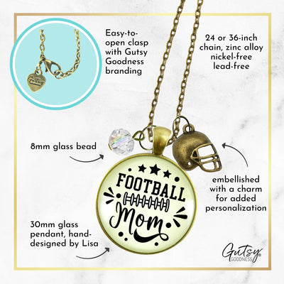 Football Mom Heart Necklace, Football Jewelry Gift, 18