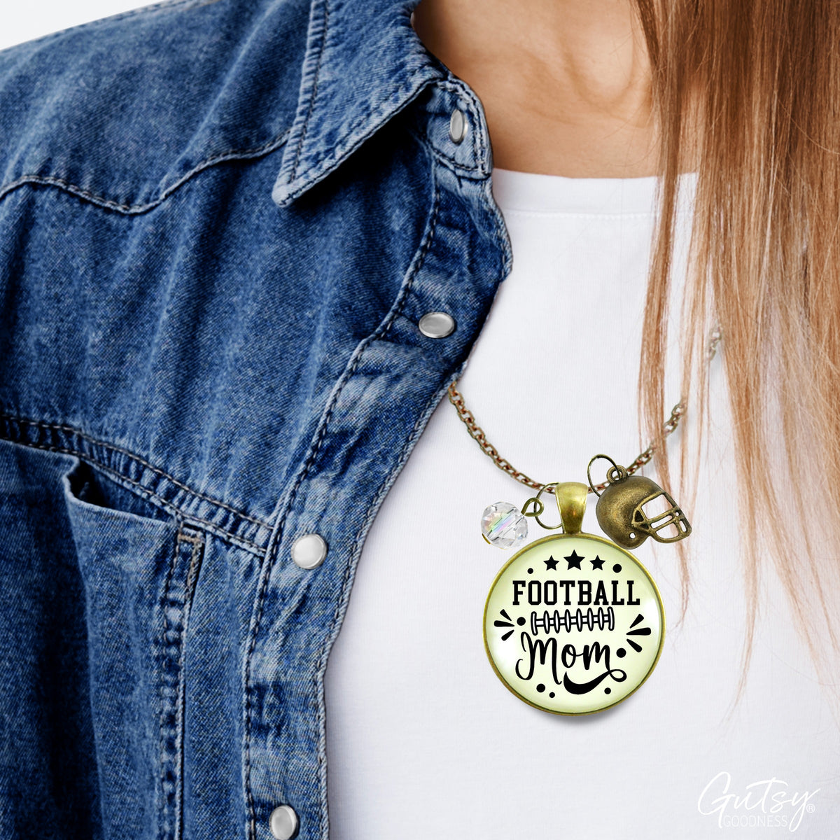 Football Mom Necklace Favorite Player Proud of Son Gift Jewelry Sports Team Handmade Autumn Season Pendant Quote  Necklace - Gutsy Goodness Handmade Jewelry