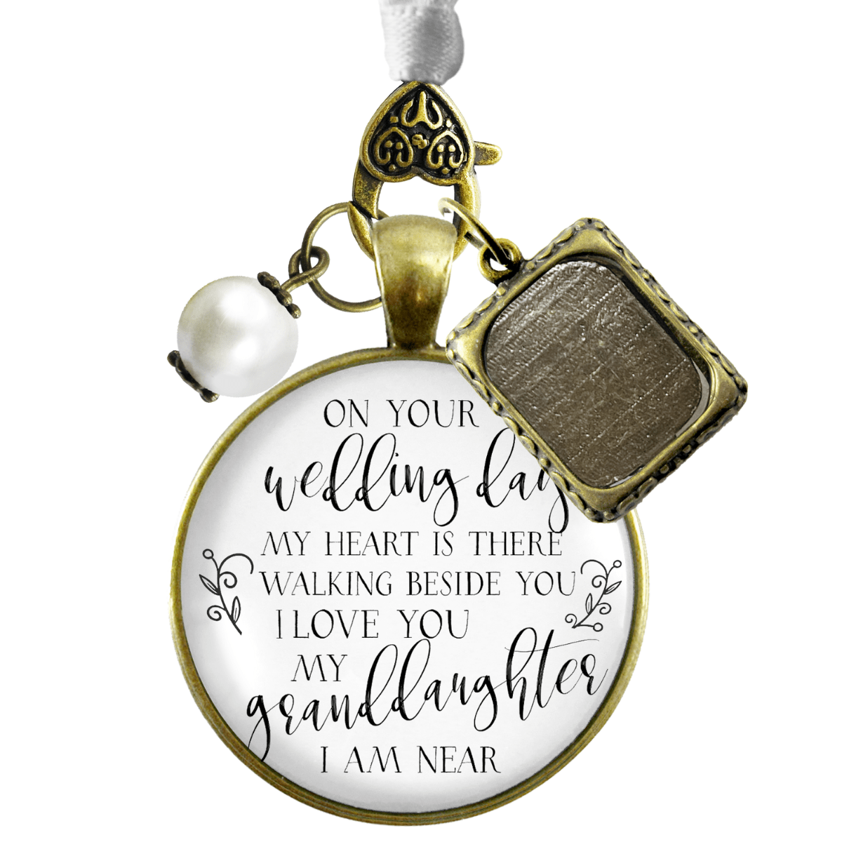 On Your Wedding Day MY Heart Is There Walking Beside You GRANDDAUGHTER | DESTINATION BRONZE - WHITE - WHITE BEAD