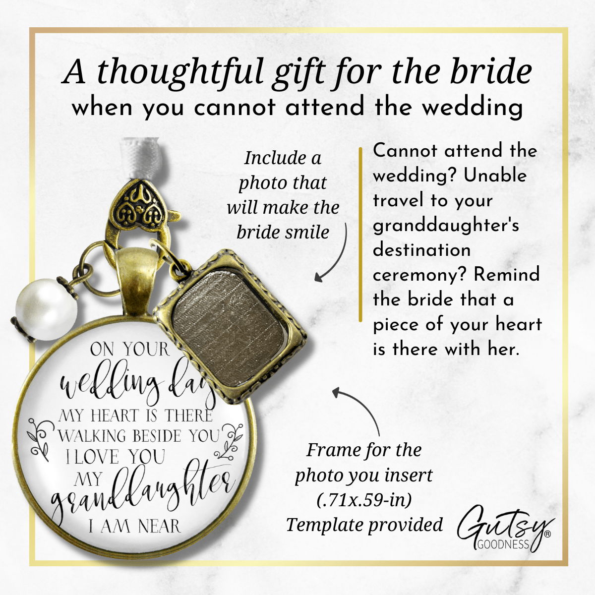 On Your Wedding Day MY Heart Is There Walking Beside You GRANDDAUGHTER | DESTINATION BRONZE - WHITE - WHITE BEAD
