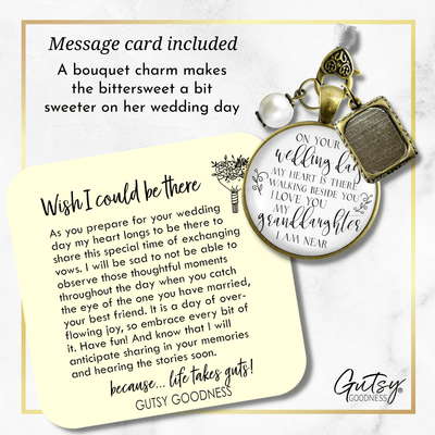 On Your Wedding Day MY Heart Is There Walking Beside You GRANDDAUGHTER | DESTINATION BRONZE - WHITE - WHITE BEAD