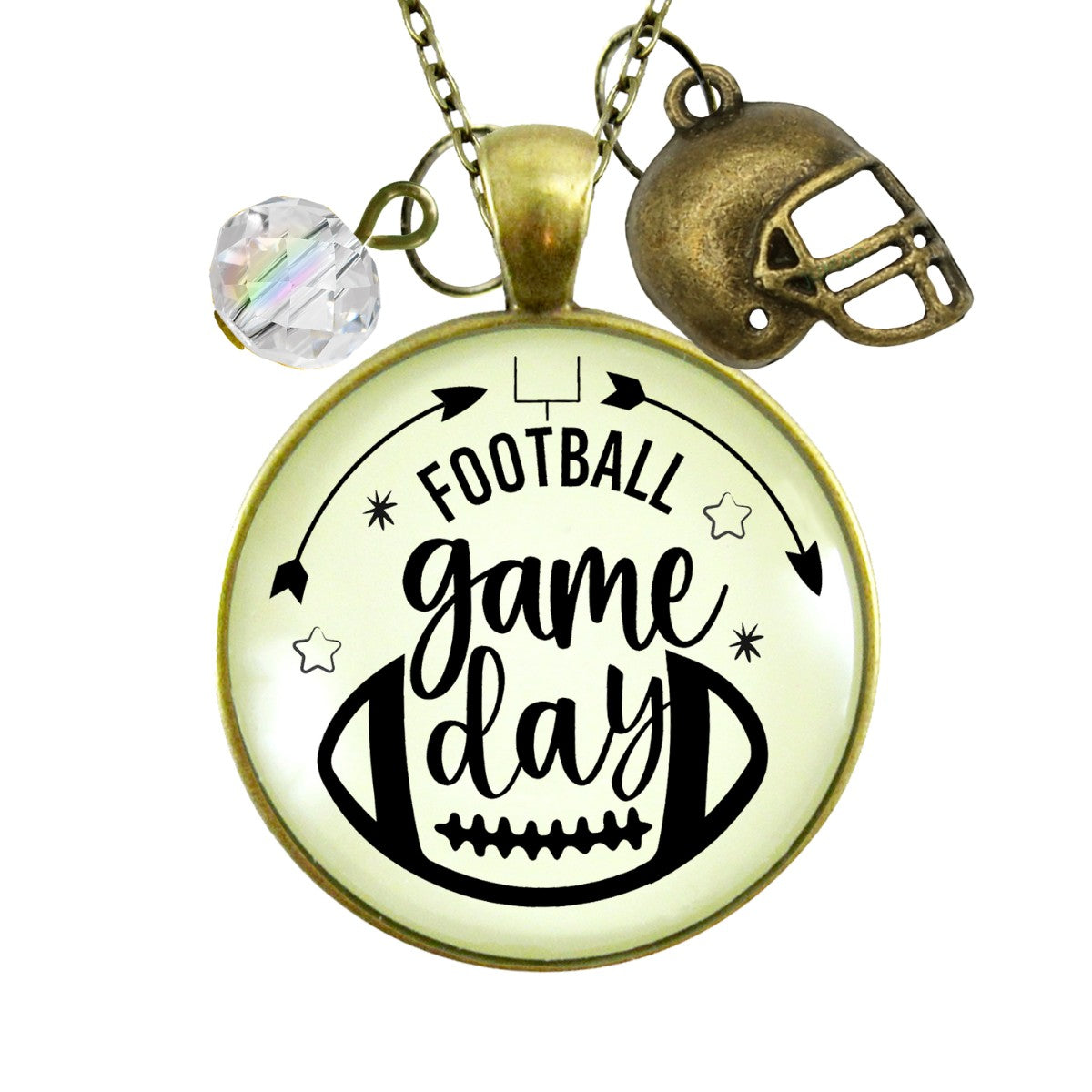Game Day Football Necklace For Women Helmet Charm Sports Fan Gift Jewelry  Glass Pendant