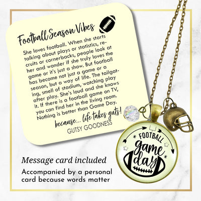 Game Day Football Necklace For Women Helmet Charm Sports Fan Gift Jewelry Glass Pendant  Necklace - Gutsy Goodness Handmade Jewelry