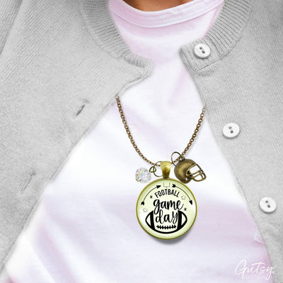 Game Day Football Necklace For Women Helmet Charm Sports Fan Gift Jewelry Glass Pendant  Necklace - Gutsy Goodness Handmade Jewelry