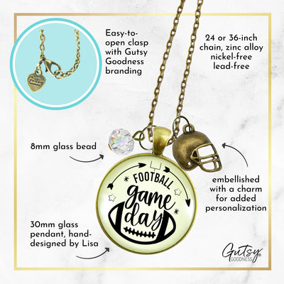Game Day Football Necklace For Women Helmet Charm Sports Fan Gift Jewelry Glass Pendant  Necklace - Gutsy Goodness Handmade Jewelry