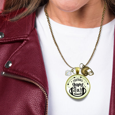 Game Day Football Necklace For Women Helmet Charm Sports Fan Gift Jewelry Glass Pendant  Necklace - Gutsy Goodness Handmade Jewelry