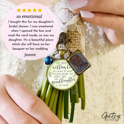 On Your Wedding Day MY Heart Is There Walking Beside You GRANDDAUGHTER | DESTINATION BRONZE - CREAM - BLUE BEAD