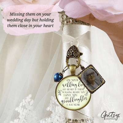 On Your Wedding Day MY Heart Is There Walking Beside You GRANDDAUGHTER | DESTINATION BRONZE - CREAM - BLUE BEAD