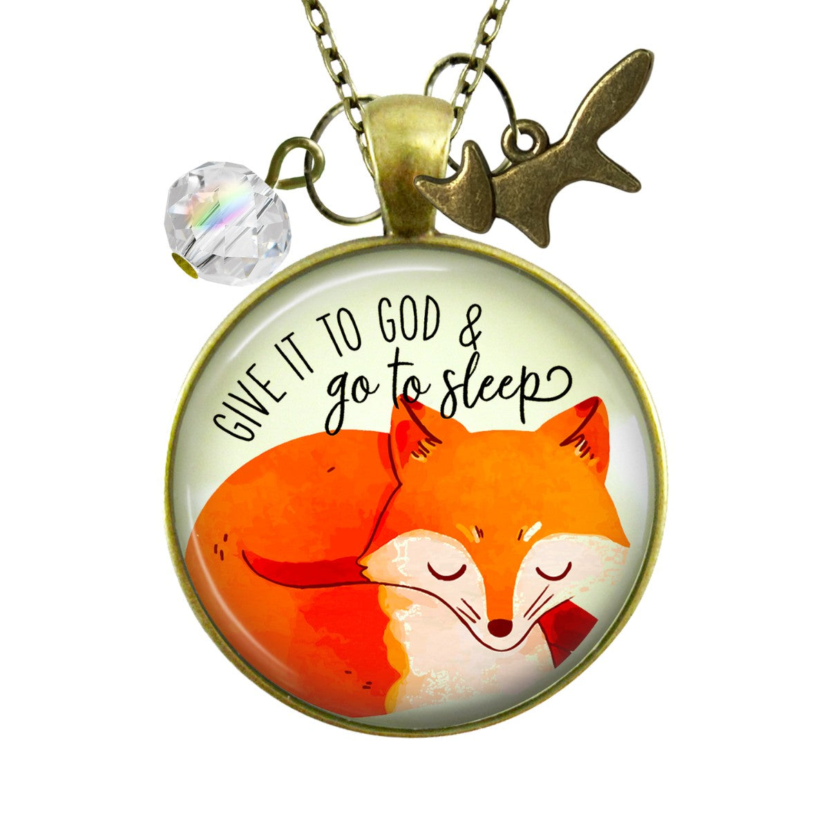 Fox Necklace Give It To God And Go To Sleep Cute Surrender Theme Quote Illustrated Pendant Faith Jewelry For Women  Necklace - Gutsy Goodness Handmade Jewelry