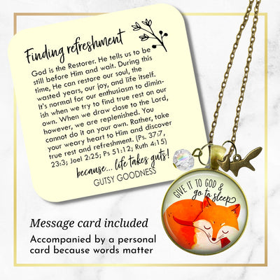 Fox Necklace Give It To God And Go To Sleep Cute Surrender Theme Quote Illustrated Pendant Faith Jewelry For Women  Necklace - Gutsy Goodness Handmade Jewelry