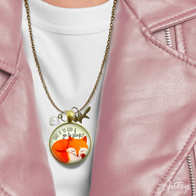 Fox Necklace Give It To God And Go To Sleep Cute Surrender Theme Quote Illustrated Pendant Faith Jewelry For Women  Necklace - Gutsy Goodness Handmade Jewelry