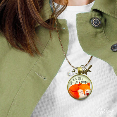 Fox Necklace Give It To God And Go To Sleep Cute Surrender Theme Quote Illustrated Pendant Faith Jewelry For Women  Necklace - Gutsy Goodness Handmade Jewelry