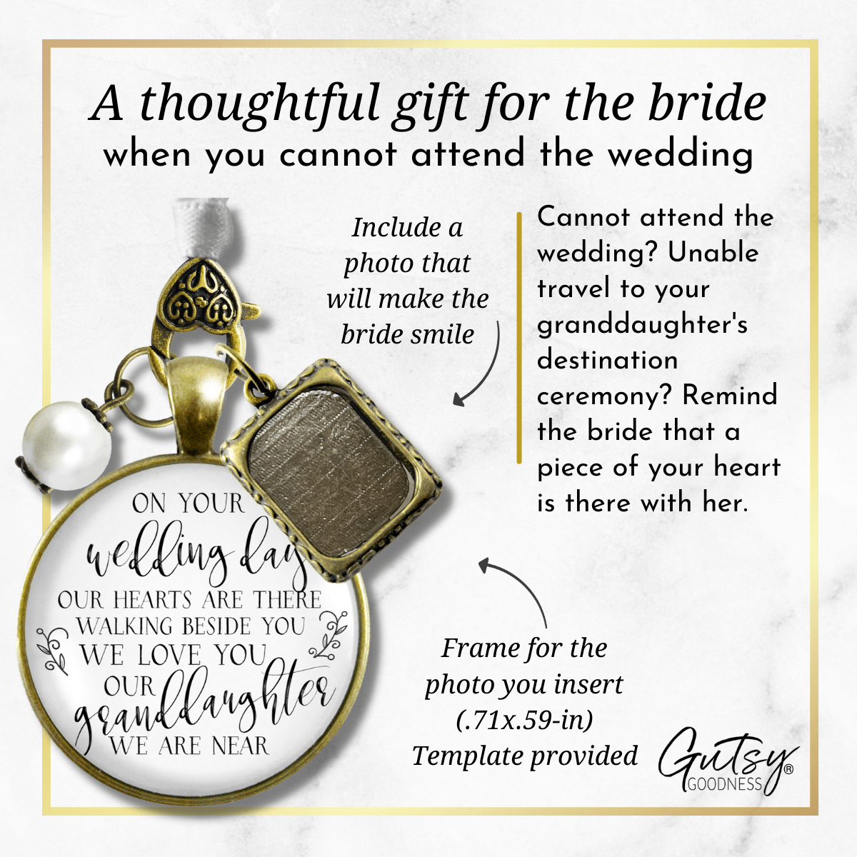 On Your Wedding Day OUR Heart Is There Walking Beside You GRANDDAUGHTER | DESTINATION BRONZE - WHITE - WHITE BEAD
