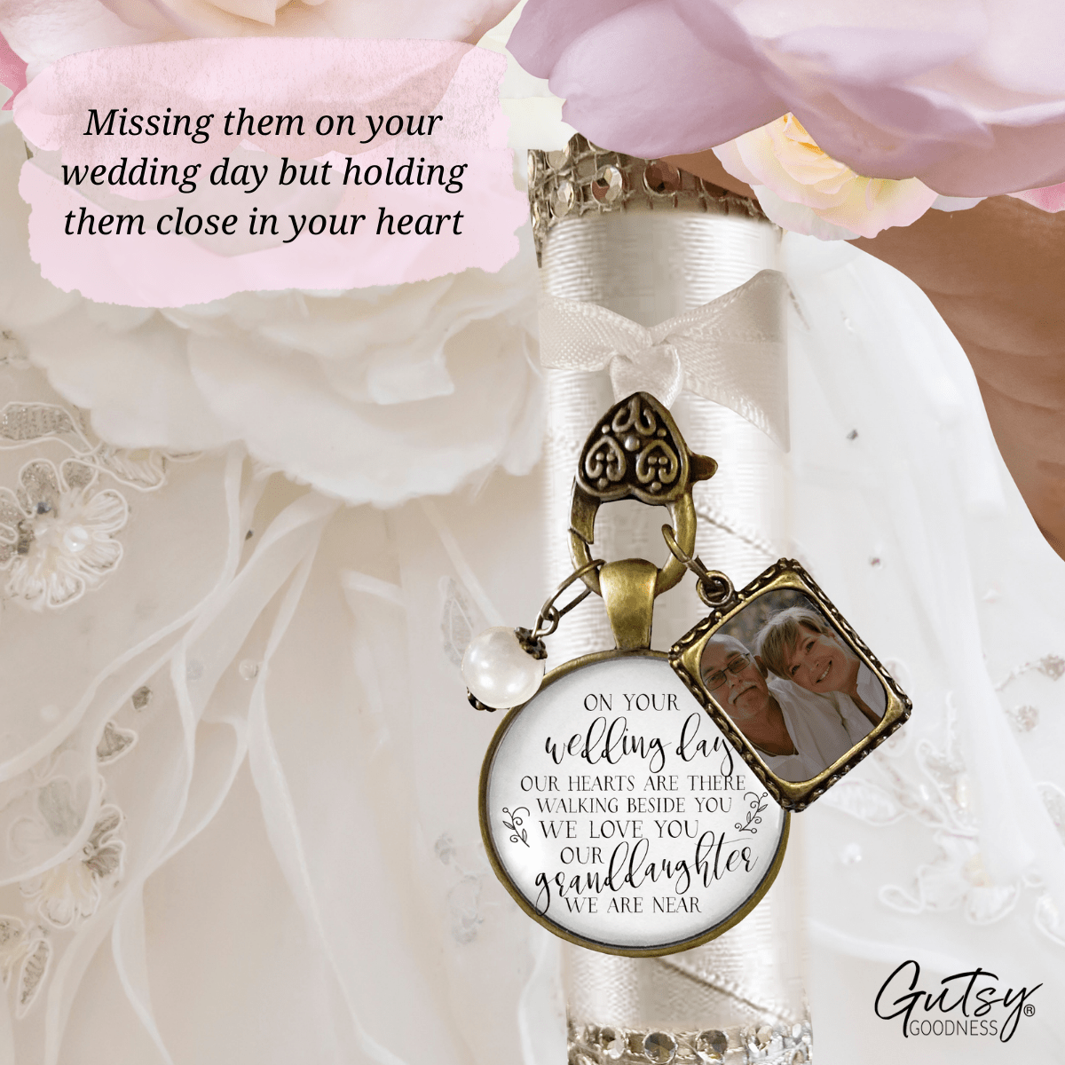 On Your Wedding Day OUR Heart Is There Walking Beside You GRANDDAUGHTER | DESTINATION BRONZE - WHITE - WHITE BEAD