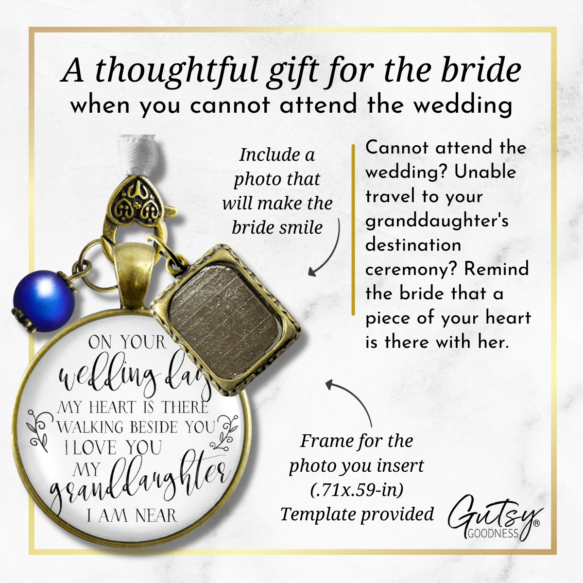 On Your Wedding Day MY Heart Is There Walking Beside You GRANDDAUGHTER | DESTINATION BRONZE - WHITE - BLUE BEAD
