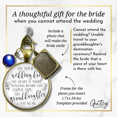 On Your Wedding Day MY Heart Is There Walking Beside You GRANDDAUGHTER | DESTINATION BRONZE - WHITE - BLUE BEAD