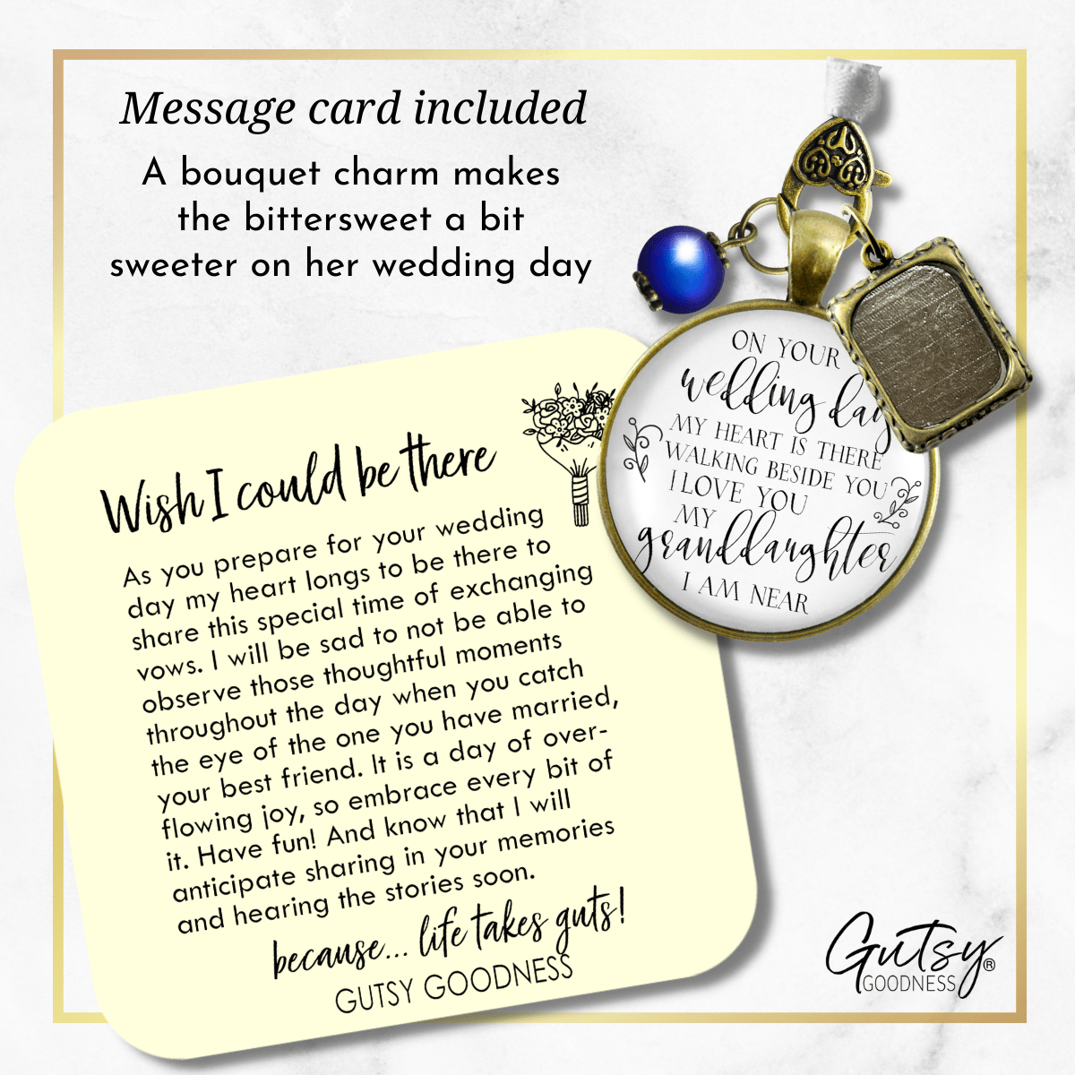 On Your Wedding Day MY Heart Is There Walking Beside You GRANDDAUGHTER | DESTINATION BRONZE - WHITE - BLUE BEAD