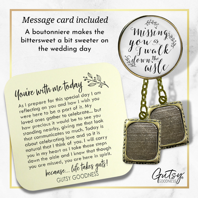 Wedding Memorial Boutonniere Pin Photo Frame Missing You Today Vintage White For Men 2 Frames - Gutsy Goodness