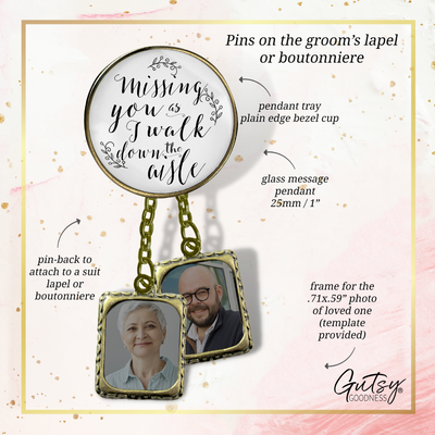 Wedding Memorial Boutonniere Pin Photo Frame Missing You Today Vintage White For Men 2 Frames - Gutsy Goodness