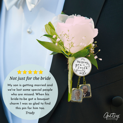 Wedding Memorial Boutonniere Pin Photo Frame Missing You Today Vintage White For Men 2 Frames - Gutsy Goodness
