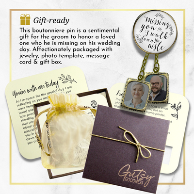 Wedding Memorial Boutonniere Pin Photo Frame Missing You Today Vintage White For Men 2 Frames - Gutsy Goodness