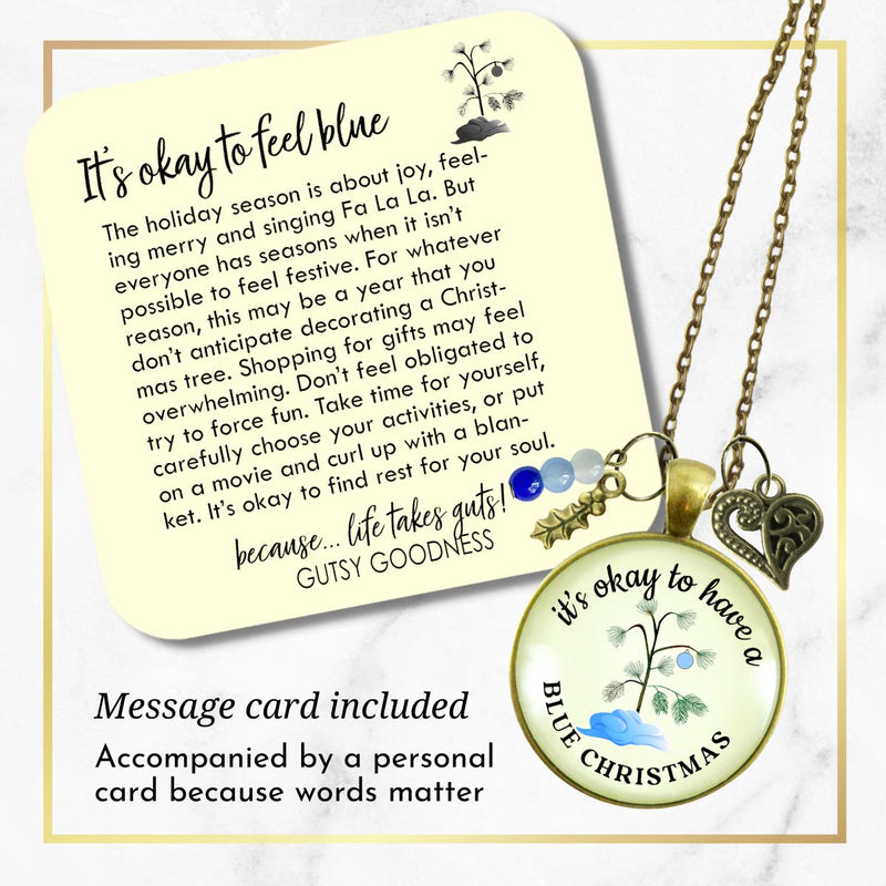 Blue Christmas Tree Necklace Handmade It's Okay Encouragement Gift Sympathy Emotional Support Jewelry