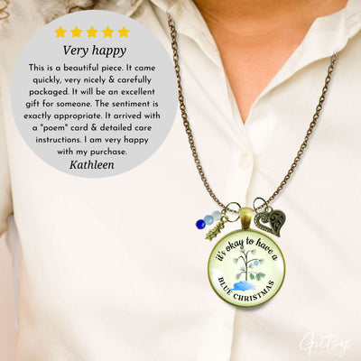 Blue Christmas Tree Necklace Handmade It's Okay Encouragement Gift Sympathy Emotional Support Jewelry