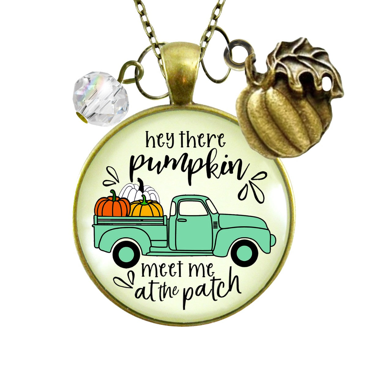 Hey There Pumpkin Necklace Meet Me At The Patch Autumn Theme Jewelry October Truck Pendant For Women  Necklace - Gutsy Goodness Handmade Jewelry