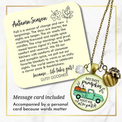 Hey There Pumpkin Necklace Meet Me At The Patch Autumn Theme Jewelry October Truck Pendant For Women  Necklace - Gutsy Goodness Handmade Jewelry