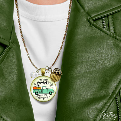 Hey There Pumpkin Necklace Meet Me At The Patch Autumn Theme Jewelry October Truck Pendant For Women  Necklace - Gutsy Goodness Handmade Jewelry