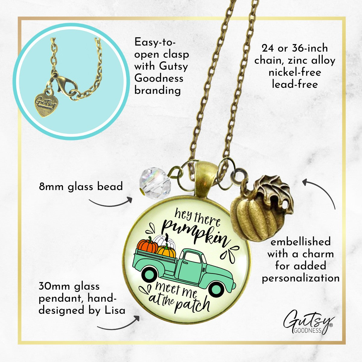 Hey There Pumpkin Necklace Meet Me At The Patch Autumn Theme Jewelry October Truck Pendant For Women  Necklace - Gutsy Goodness Handmade Jewelry