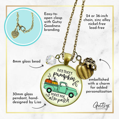 Hey There Pumpkin Necklace Meet Me At The Patch Autumn Theme Jewelry October Truck Pendant For Women  Necklace - Gutsy Goodness Handmade Jewelry