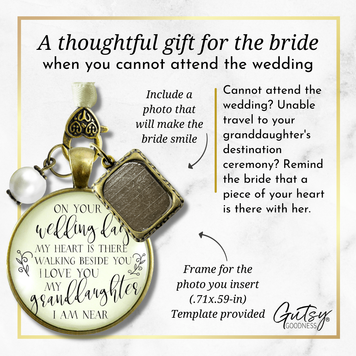 On Your Wedding Day MY Heart Is There Walking Beside You GRANDDAUGHTER | DESTINATION BRONZE - CREAM - WHITE BEAD
