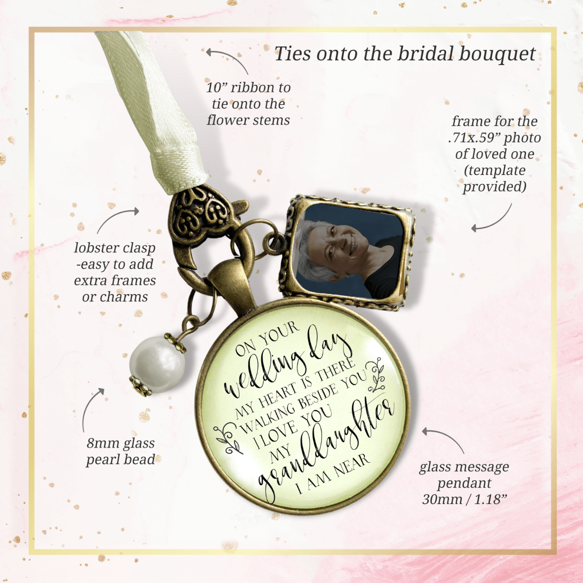On Your Wedding Day MY Heart Is There Walking Beside You GRANDDAUGHTER | DESTINATION BRONZE - CREAM - WHITE BEAD